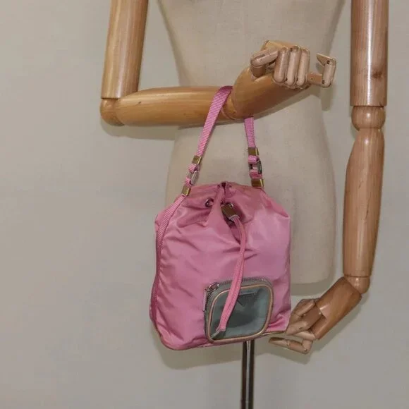 PRADA Hand Bag Nylon Pink Silver Auth ar13470